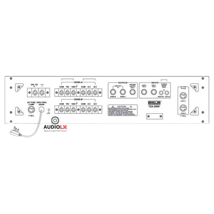 TZA-2000 - Ahuja 200 Watts 2 Zone PA Mixer Amplifier - Audiolx